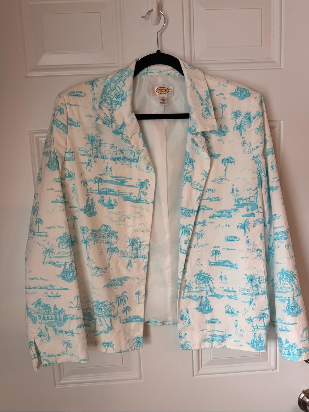 Tropical Print Lightweight Blazer Jacket - White & Aqua
